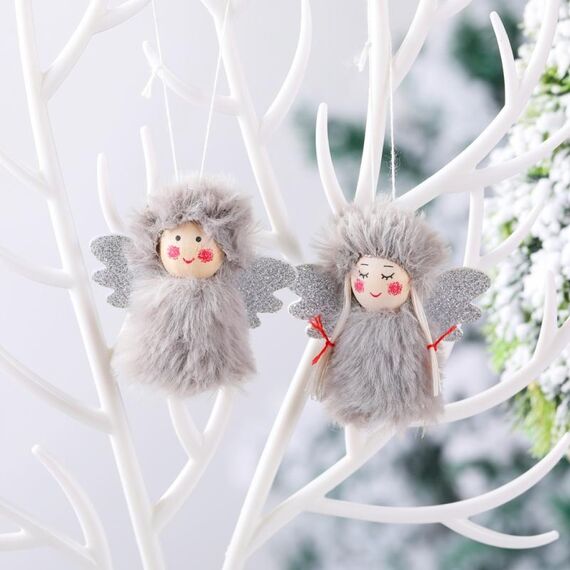 4 coppie di decorazioni natalizie bambole di peluche per ragazzi e ragazze ciondolo piccolo (grigio)