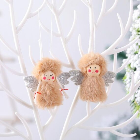 4 paia di decorazioni natalizie bambole di peluche per ragazzi e ragazze ciondolo piccolo (marrone)