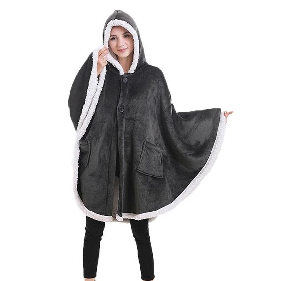 Coperta scialle morbida e calda in flanella tinta unita, colore: grigio