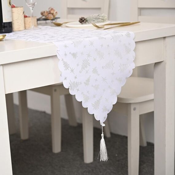 2 PC Decorazioni natalizie Bronzing White Table Runner Decorazione da tavolo di Natale Bronzing Tovaglia (Silver Tree)