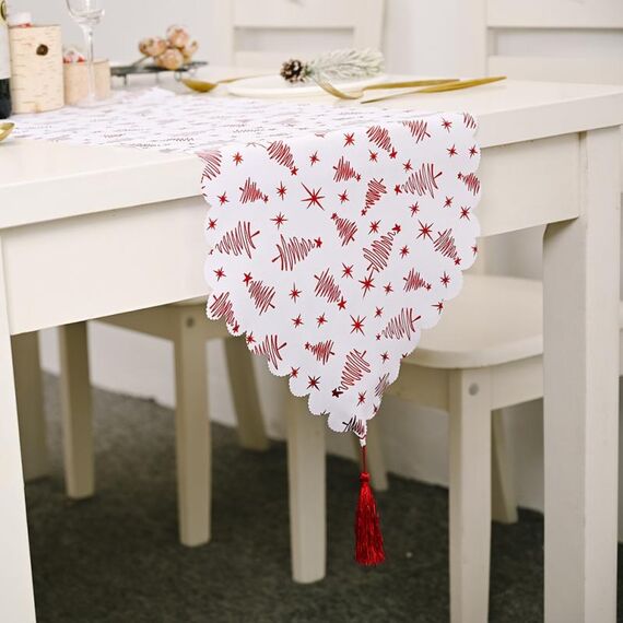 2 PC Decorazioni natalizie Bronzing White Table Runner Decorazione da tavolo di Natale Bronzing Tovaglia (albero rosso)