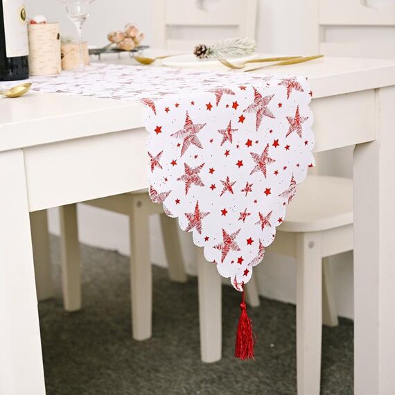 2 PC Decorazioni natalizie Bronzing White Table Runner Decorazione da tavolo di Natale Bronzing Tovaglia (stella rossa)
