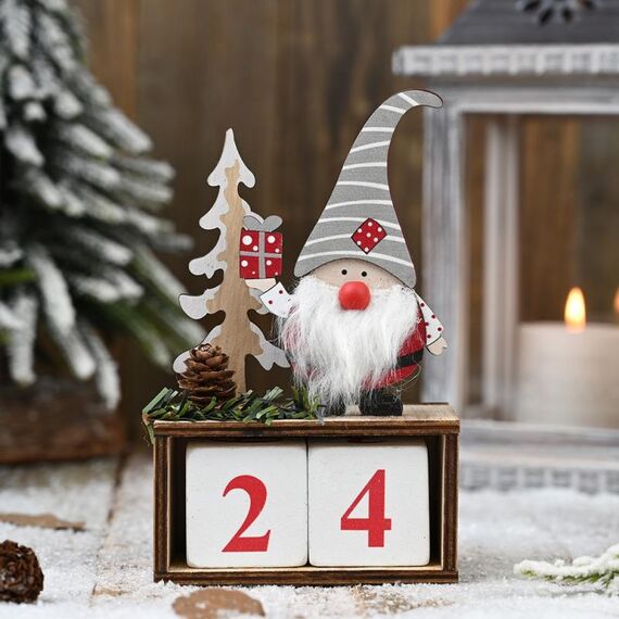 Ornamenti per il calendario in legno di pino di Natale Ornamenti decorativi per il conto alla rovescia Calendario in legno (cappello grigio)