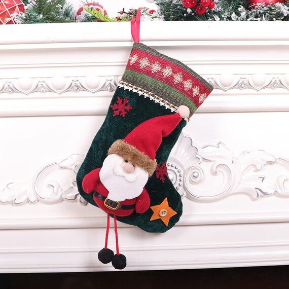 Piccolo sacchetto regalo in flanella per calze di Natale, decorazioni natalizie con ciondolo (Vecchio)