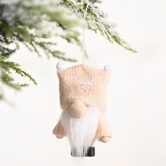 6 pezzi decorazioni natalizie berretto doppio cappello foresta vecchio ciondolo lavorato a maglia ornamenti bambola senza volto (rosa)