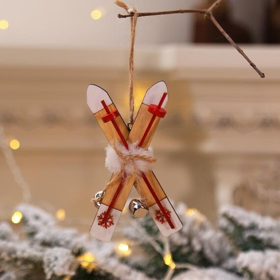3 pezzi decorazioni natalizie ciondolo albero di Natale slitta in legno (bianco)