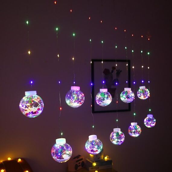 Luci a LED per tende in filo di rame che desiderano palla con decorazione natalizia, consegna in stile casuale, tipo di spina: spina europea (luce colorata)