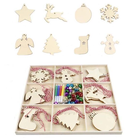 Set regalo creativo di decorazioni fai da te di Natale, ciondolo in trucioli di legno fatto a mano, stile: JM02027