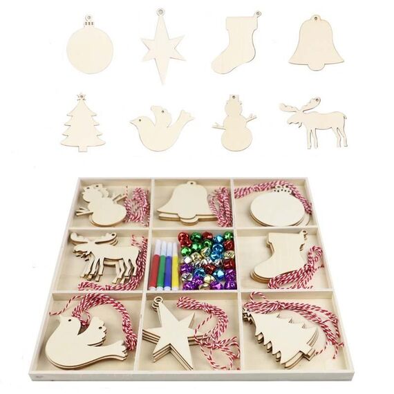 Set regalo creativo di decorazioni fai da te natalizie, ciondolo in trucioli di legno fatto a mano, stile: JM02028