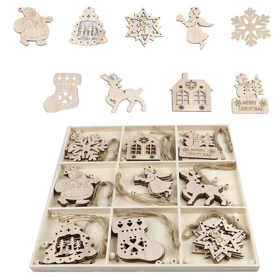 Set regalo creativo di decorazioni fai da te di Natale, ciondolo in trucioli di legno fatto a mano, stile: JM02030