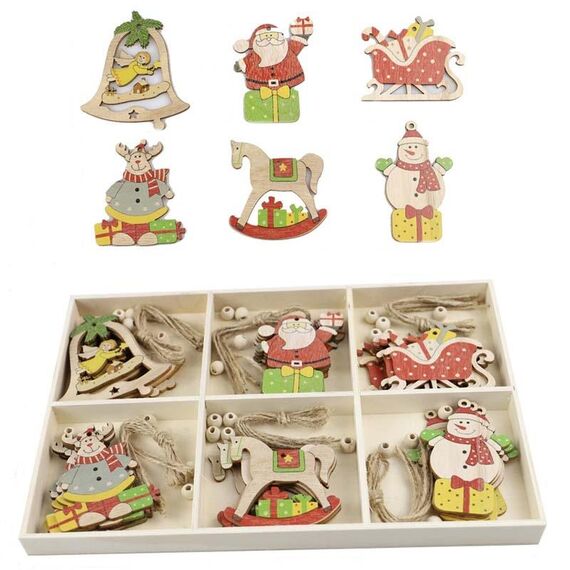 Set regalo creativo di decorazioni fai da te di Natale, ciondolo in trucioli di legno fatto a mano, stile: JM02035