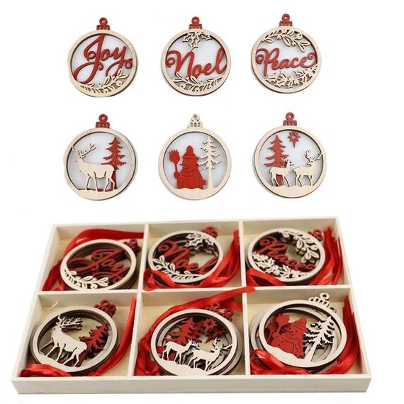 Set regalo creativo per decorazioni fai da te di Natale, ciondolo in trucioli di legno fatto a mano, stile: JM02036