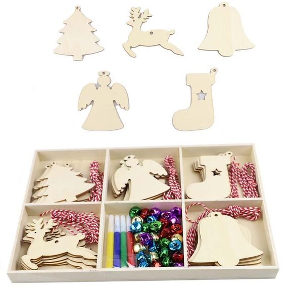 Set regalo creativo di decorazioni fai da te di Natale, ciondolo in trucioli di legno fatto a mano, stile: JM02039