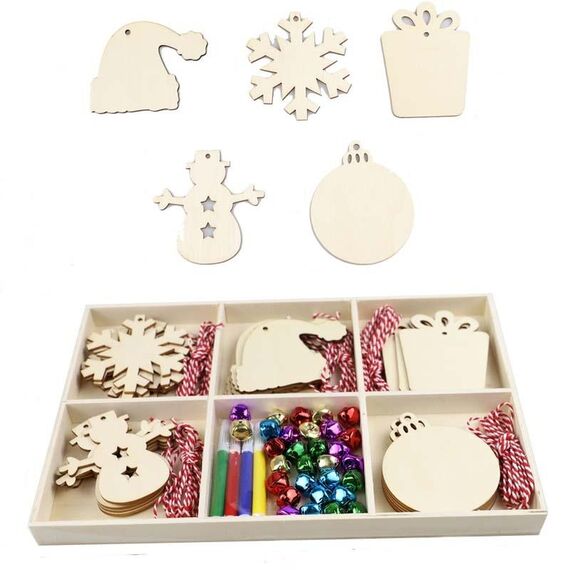 Set regalo creativo di decorazioni fai da te natalizie, ciondolo in trucioli di legno fatto a mano, stile: JM02040