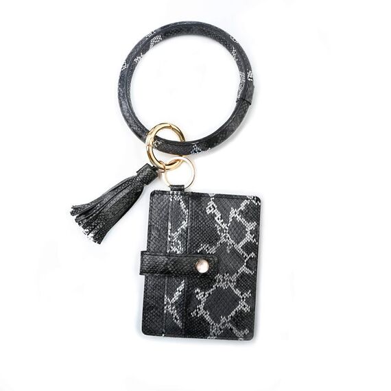Portamonete con portamonete portachiavi in ​​pelle PU con anello da polso (serpente nero)