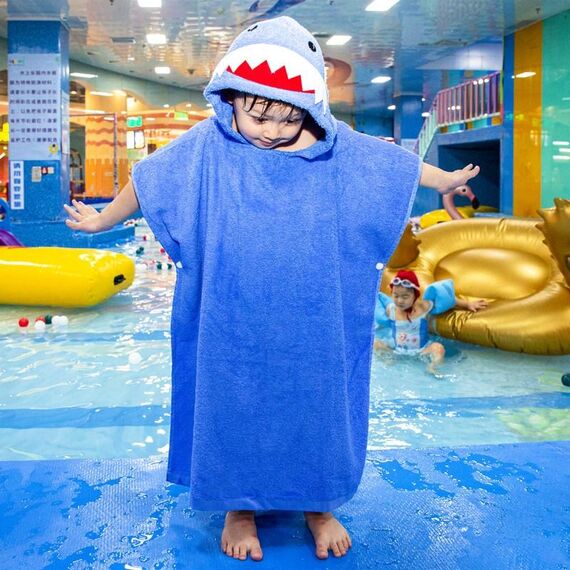 Asciugamano da bagno indossabile per bambini allungabile in cotone da casa 70 cm (Blue Shark DP19S-6)