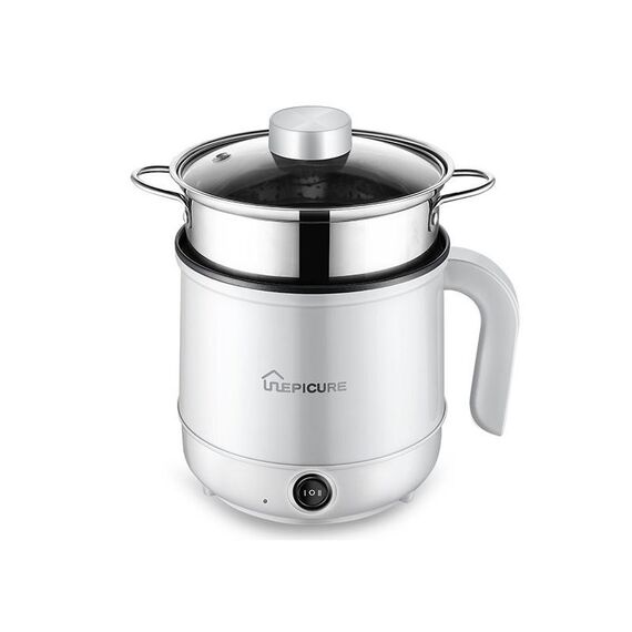 Fornello elettrico multifunzione Mini dormitorio studente che cucina riso per friggere pentola antiaderente, spina americana da 110 V, colore: bianco Stile manuale con griglia per la cottura a vapore (1,7 L)