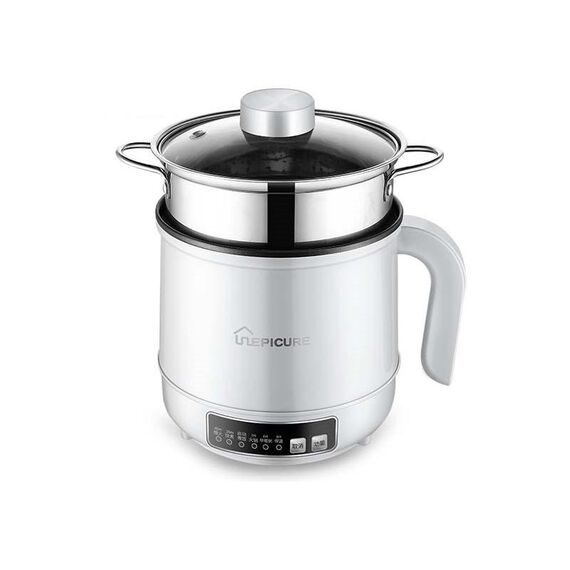 Fornello elettrico multifunzione Mini dormitorio per studenti che cucinano riso per friggere pentola antiaderente, spina americana da 110 V, colore: bianco intelligente con griglia per la cottura a vapore (1,7 l)