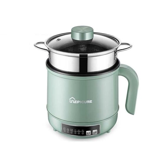 Fornello elettrico multifunzione Mini dormitorio Studente che cucina riso per friggere pentola antiaderente, spina americana 110V, colore: verde intelligente con griglia a vapore (1,7 l)