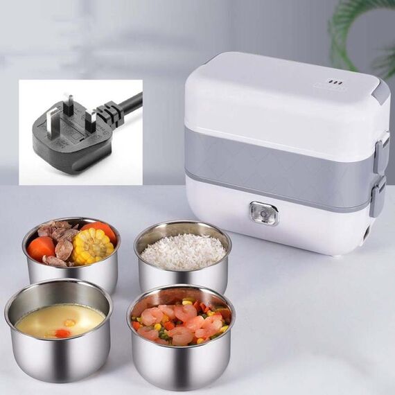 Il contenitore per il pranzo con riscaldamento elettrico e conservazione del calore può essere collegato al fornello di riso per chi lavora in ufficio, specifiche: spina del Regno Unito, stile: quattro cistifellea