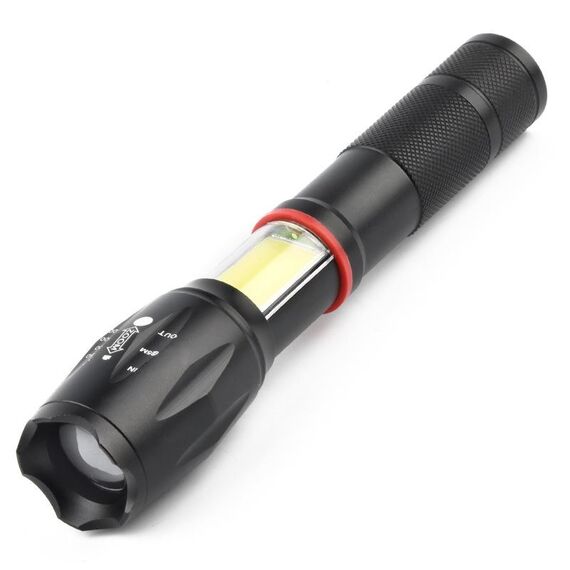 Zoom telescopico Torcia a luce forte Torcia a LED magnetica ricaricabile potente, Colore: Testa nera (senza batteria, senza caricatore)
