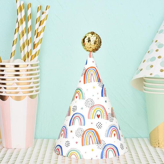 20 pezzi simpatici bambini abbronzanti cappelli di compleanno decorazioni per torte cappelli da festa arcobaleno carino