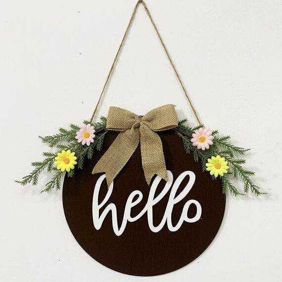 Decorazioni per la casa Ghirlanda di Pasqua Puntelli da tiro Ghirlanda Porta appesa Marrone Hello