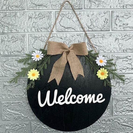 Decorazioni per la casa Ghirlanda di Pasqua Puntelli da tiro Ghirlanda Porta appesa Insegna di legno di benvenuto blu scuro