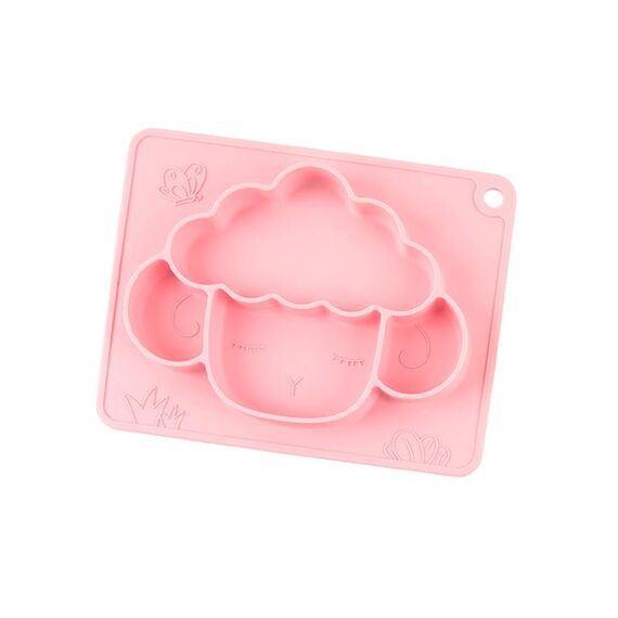 M010094 Piatto piano in silicone per bambini Ciotola per mangiare anti-caduta grigliata Ciotola per ventosa antiscivolo per alimenti complementari per bambini (rosa)