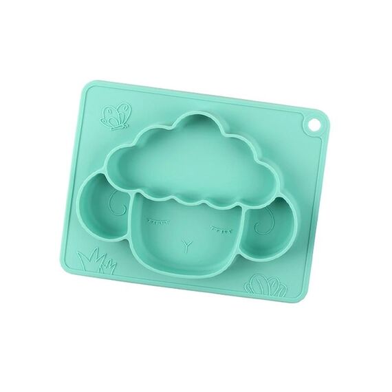 M010094 Piatto piano in silicone per bambini Ciotola per mangiare anti-caduta grigliata Ciotola per ventosa antiscivolo per alimenti complementari per bambini (verde)