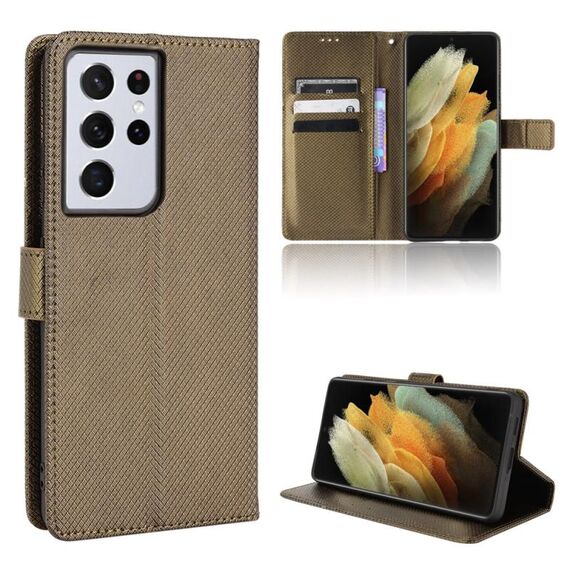 Per Samsung Galaxy S21 Ultra 5G Diamond Texture Telefono in pelle (Brown)