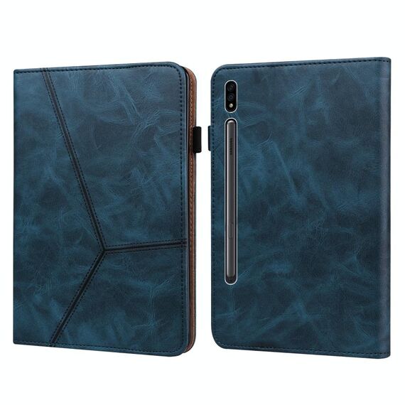 Per Samsung Galaxy Tab S7 + T970 / S7 FE T730 Custodia con tavoletta in pelle a righe in rilievo in rilievo (blu)