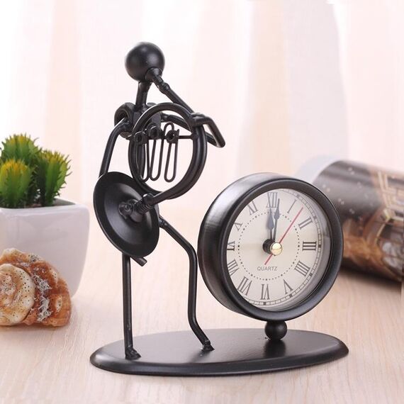 2 Pz in ferro in acciaio inox piccolo orologio da tavolo retrò personalità orologio regalo di compleanno (c67 orologio corno francese)