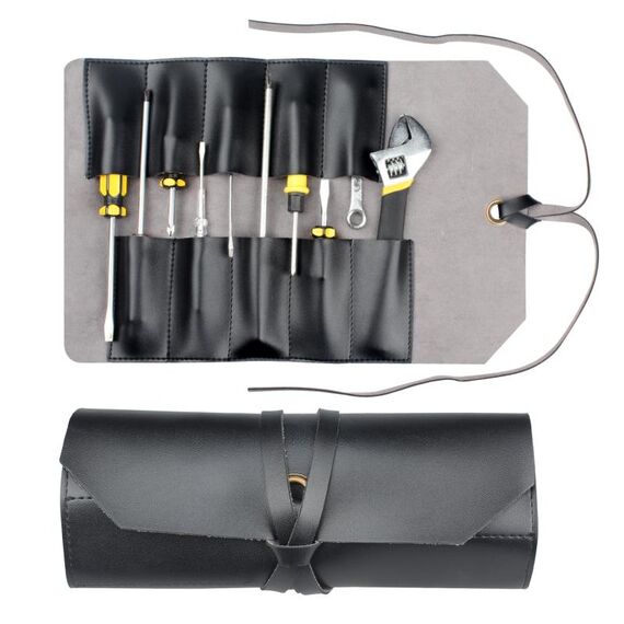 CL97 multi-funzione Toolkit Borsa per utensili in pelle in pelle con doppia borsa per chiave a due usi addensati (nero)