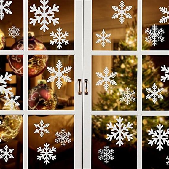 Decorazione adesiva da parete per festival di Capodanno rimovibile con finestra in vetro creativo (fiocco di neve bianco)
