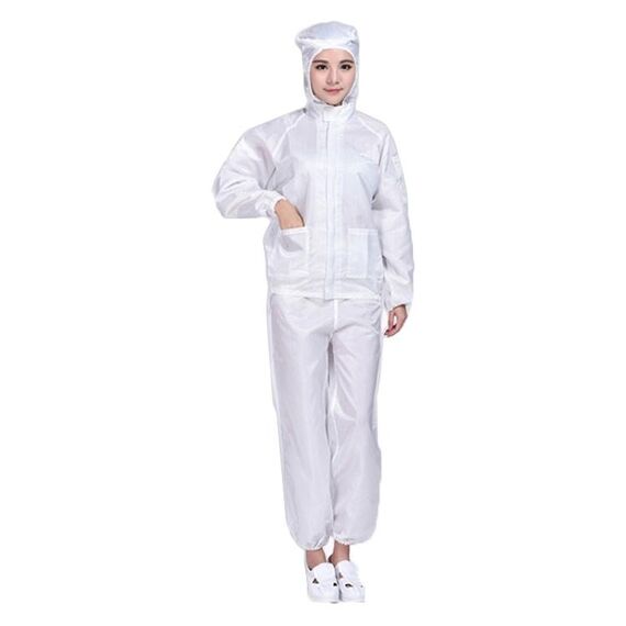 Tuta da lavoro antipolvere con cappuccio diviso antistatico a righe, taglia: XXXL (bianco)