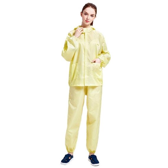 Tuta da lavoro antipolvere con cappuccio diviso antistatico a righe, taglia: XXXL (giallo)
