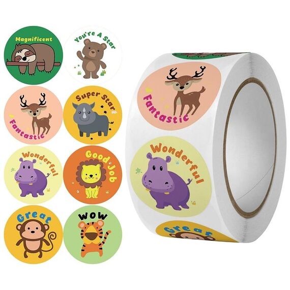 2 pezzi Asilo nido per bambini Cartoon Animal Stickers Gift Packaging Bag Adesivi di tenuta, Dimensioni: 25mm 500 / Rolls (C7)