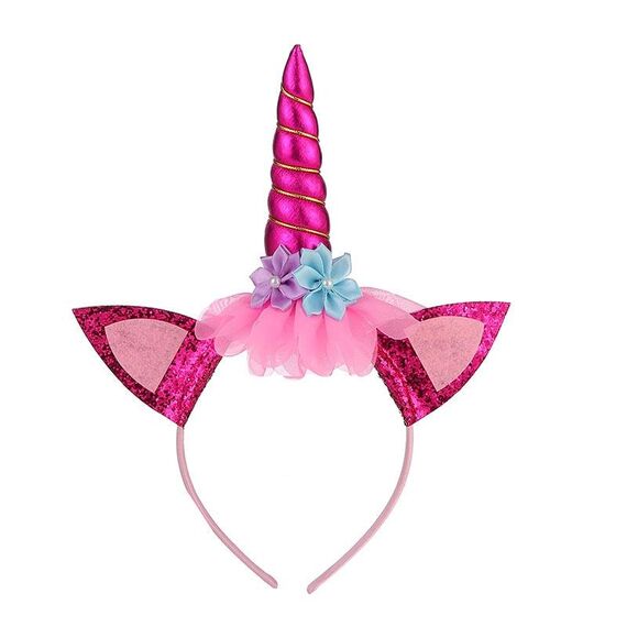 Fascia per capelli con cartoni animati per bambini, accessori per capelli per feste di compleanno (rosa rossa 1)