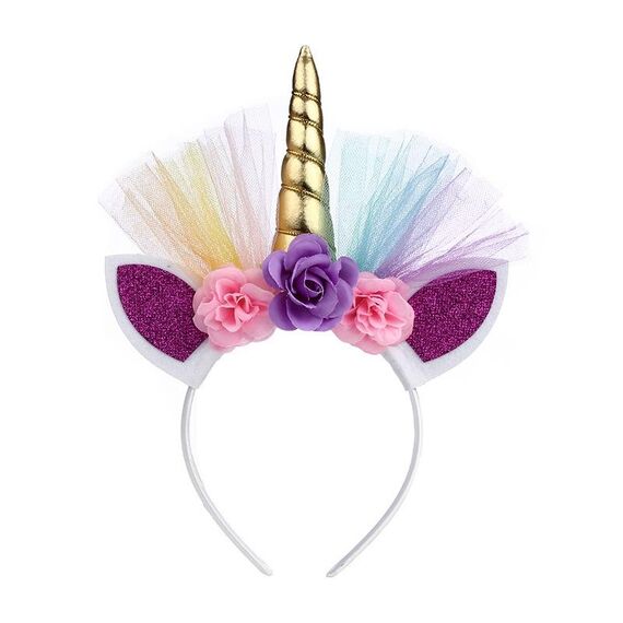 2 pz F006 Unicorn Fascia per bambini Festival di compleanno Festival Party Accessori per capelli (Golden 2)