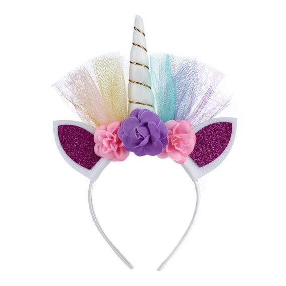 F006 Fascia per capelli con motivo a cartoni animati per bambini, accessori per capelli per feste di compleanno (bianco 2)