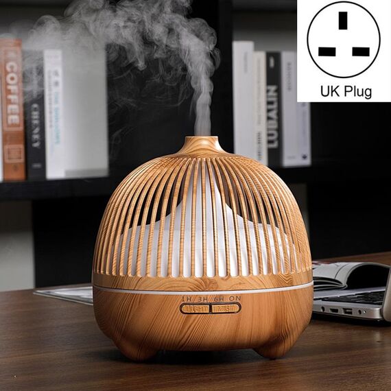 Gabbia per uccelli in legno grafico aromaterapia macchina ad ultrasuoni intelligente casa colorata luce notturna umidificatore cavità, specifiche del prodotto: spina britannica (modello di legno chiaro)