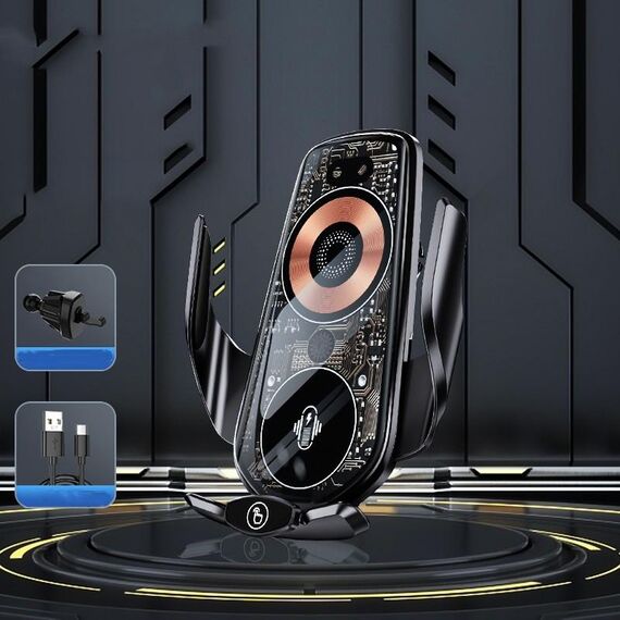 Q7 Staffa per caricabatterie per telefono cellulare per auto a ricarica rapida wireless magnetica con pulsante di avvio (nero)