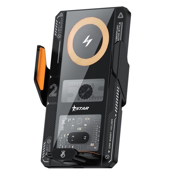 Supporto per telefono a induzione intelligente con caricatore per auto wireless con protocollo QI da 15 W (nero)