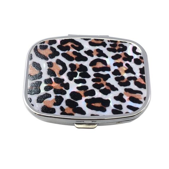 2 PCS Y10336 Box di pillola portatile in metallo a due scomparti (leopardo bianco)