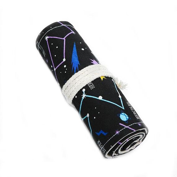 Borsa per matite colorate per schizzi di cielo notturno a 48 fori Borsa per penne a rullo per tende con penna in tela di grande capacità per studenti