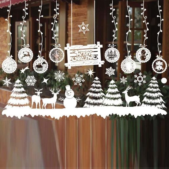 Decorazioni natalizie Adesivi per finestre Adesivi murali Centro commerciale Decorazione per finestre del supermercato (Bianco 813)