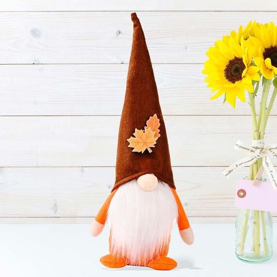 Foglia di acero della zucca No Face Standing Doll Decoration Decoration Shopping Mall Home Thanksgiving Decorazione di Halloween (Cappello marrone)