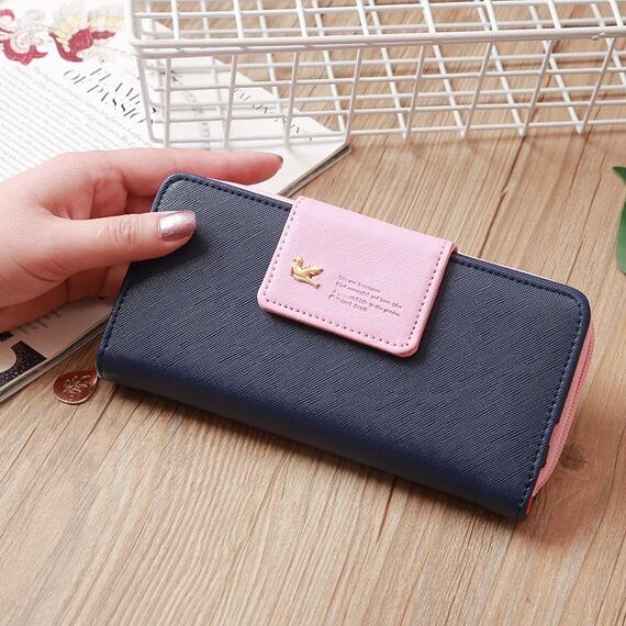 Bird Bird Due Piegatore Portafoglio Lady Long Portafoglio Zipper con cerniera con cerniera Borsa da cellulare Grande Capacità Porta carte (Royal Blue)