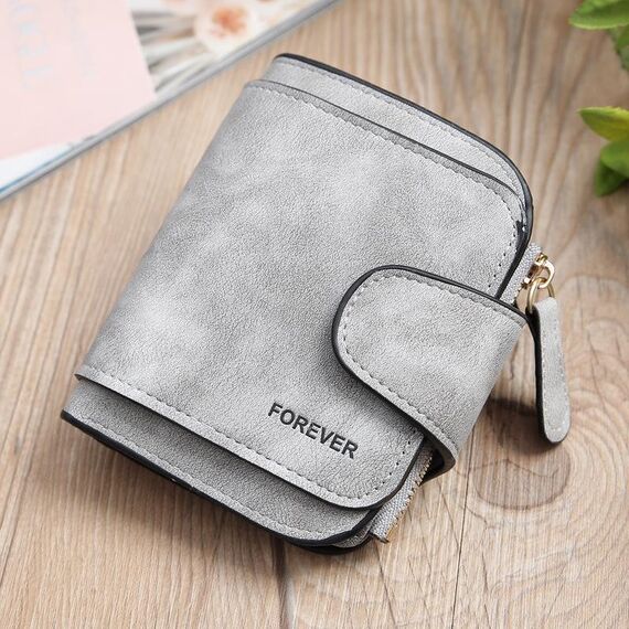 Vintage Nubuck Leather Ladies Portafoglio Type Type Breve Grouth Pochet Coin Pochette (grigio)
